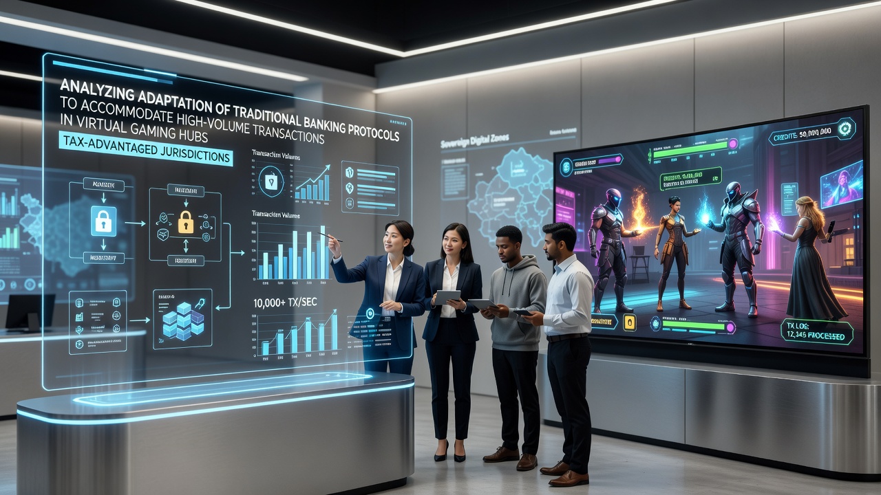Virtual gaming hubs in tax-advantaged jurisdictions processing high-volume banking transactions