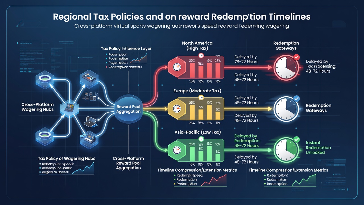 Cross-platform virtual sports wagering interface showing reward redemption dashboard with regional tax indicators