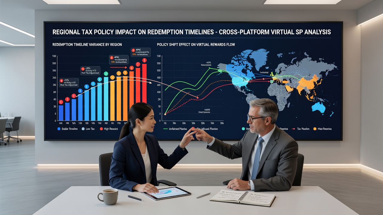 Analytics dashboard displaying reward redemption timelines segmented by regional tax policies in virtual sports networks