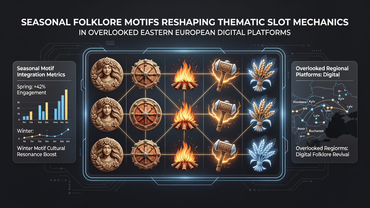 Eastern European slot interface displaying seasonal folklore symbols including harvest wreaths and forest spirits integrated into reel layouts