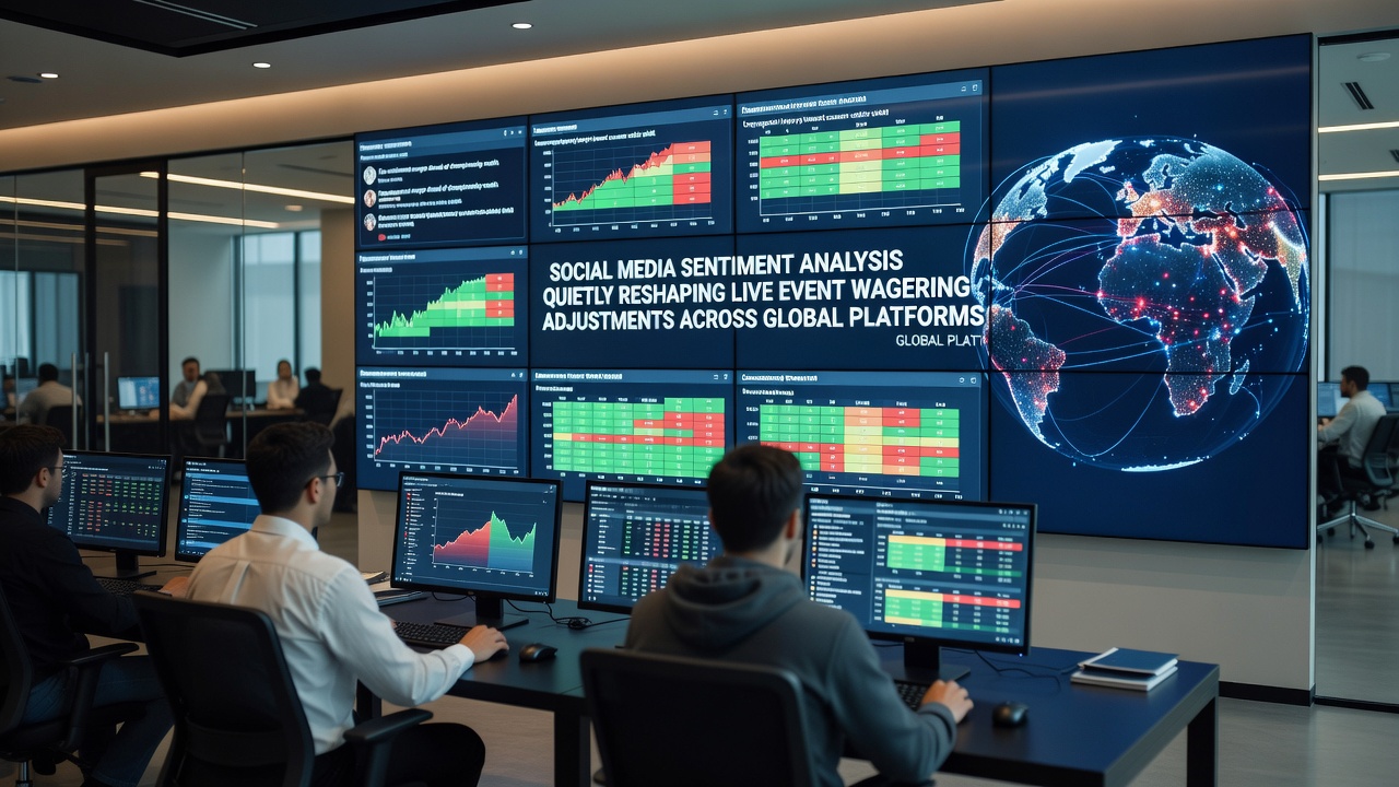Analytics dashboard showing social sentiment scores overlaid on live sports betting odds adjustments