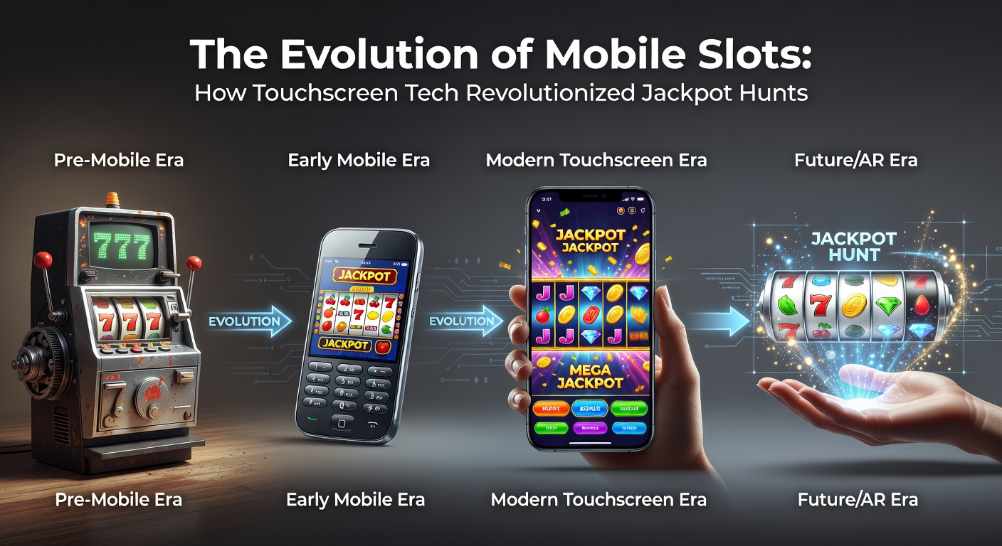 Vintage slot machine evolving into modern touchscreen mobile slot game interface, showing the transition from mechanical levers to swipe-based digital reels