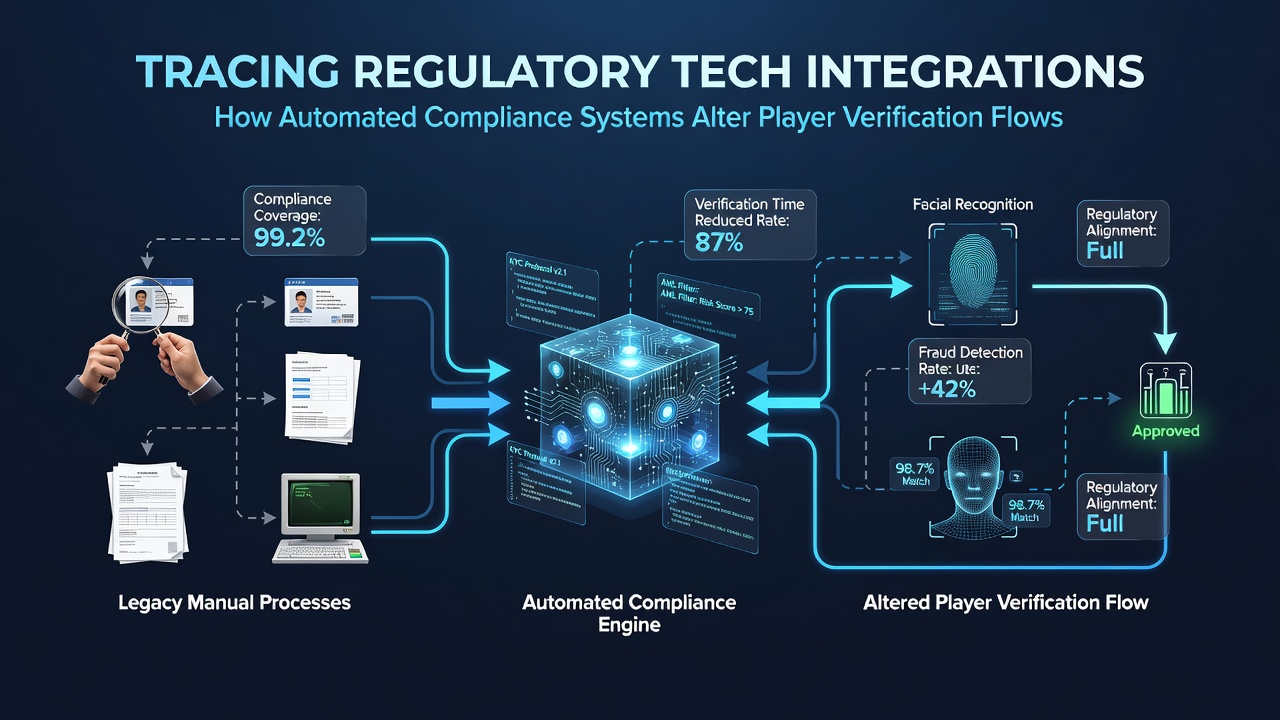 Network diagram illustrating automated compliance data flows between operators and regulatory databases in international table game environments